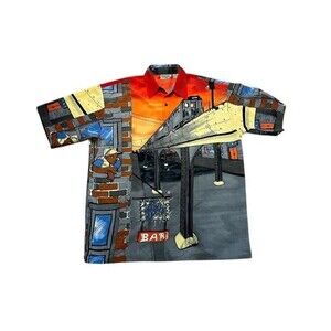 Vintage Up Ro's Shirt Men's Size Large Rap Hip Hop Graffiti Train NYC 90s AOP